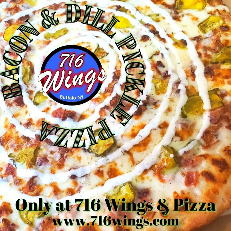 Bacon and Dill Pickle Pizza with ranch drizzle